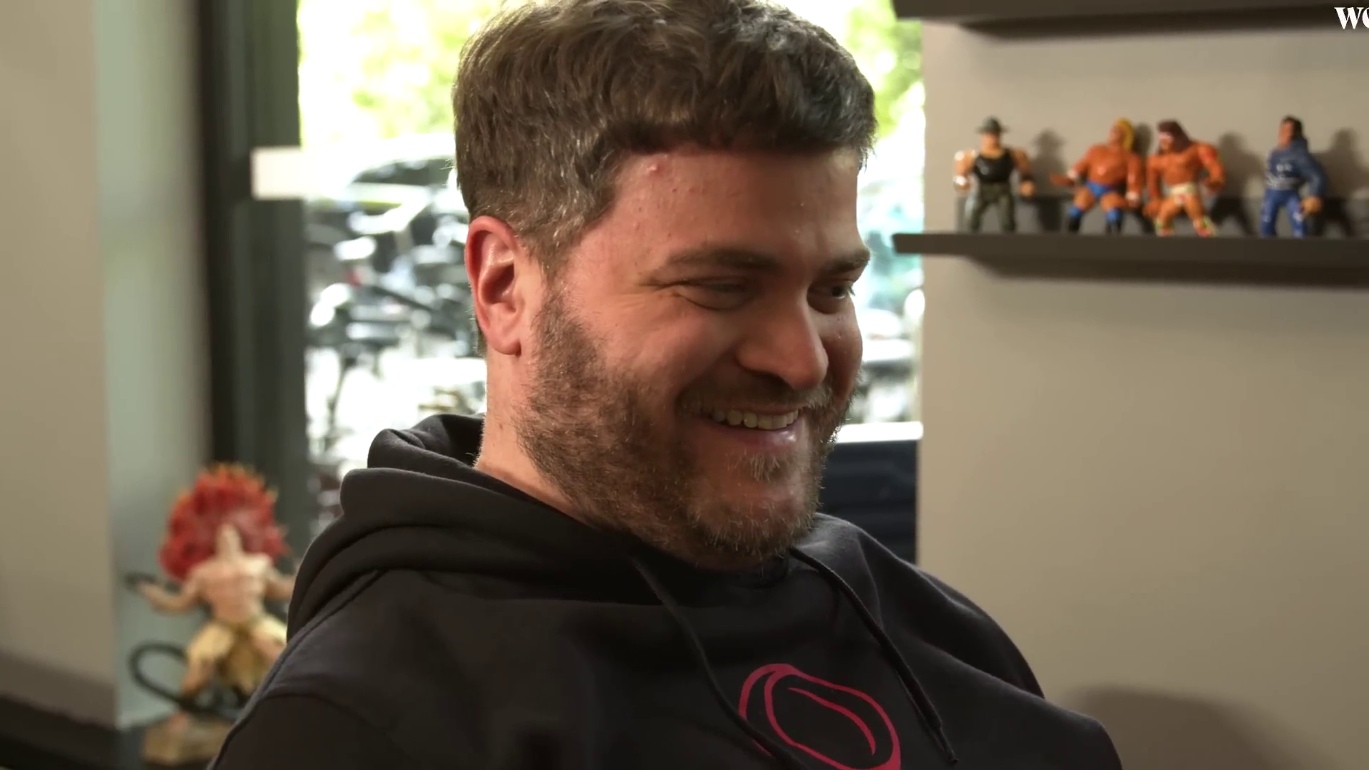 Sven, without his trademark blindfold and headset, smiling.